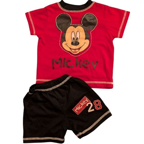 Disney Mickey Mouse vintage 2 piece set short sleeve top & shorts infant 6/9 - Picture 1 of 5